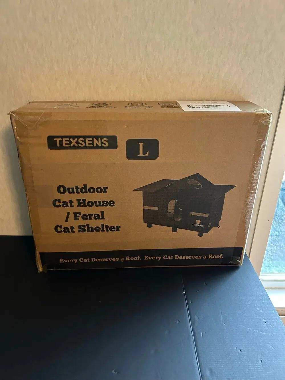 TEXSENS Outdoor Heated Cat House Weatherproof Feral Shelter Large Black